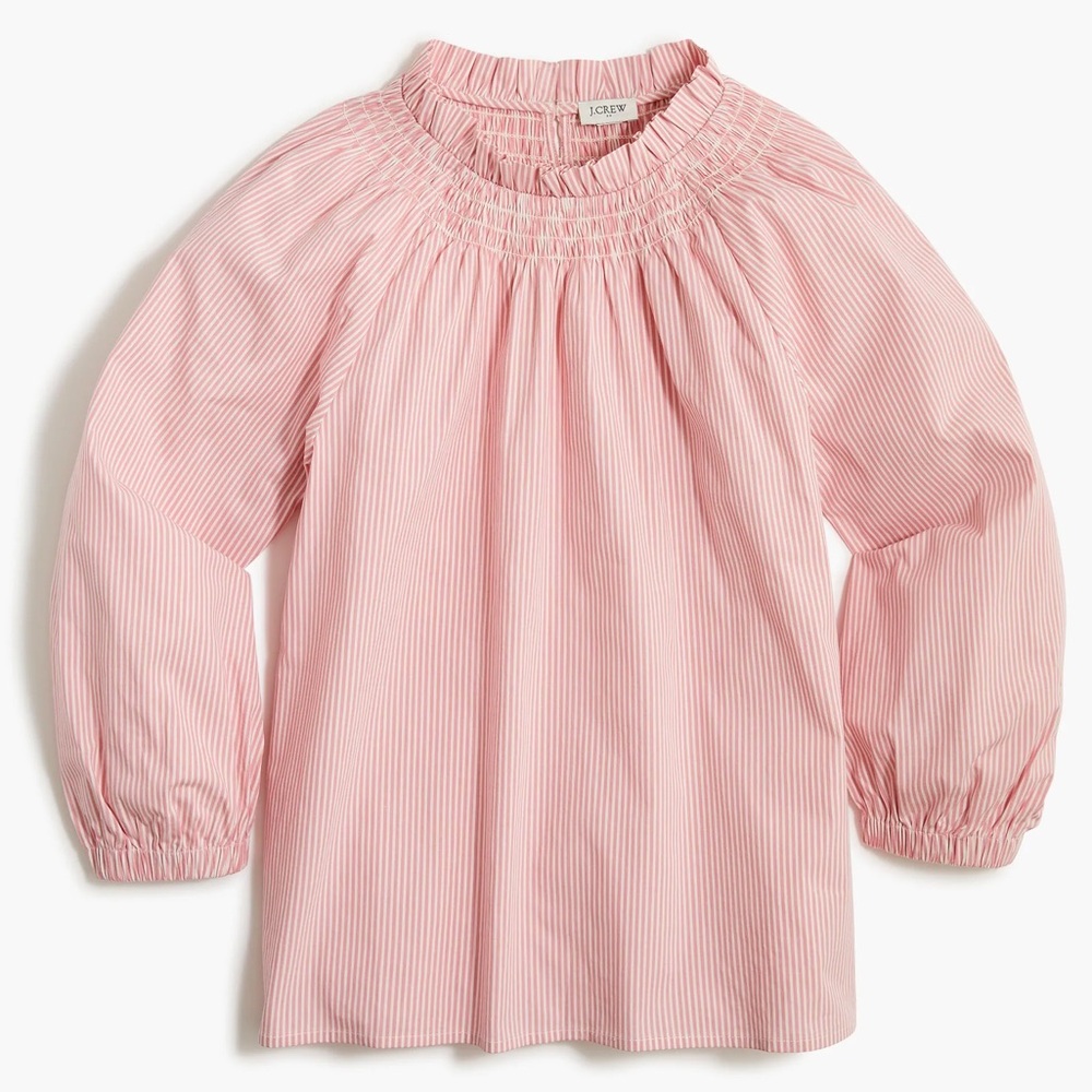 J. Crew Smocked Cotton Stripe Poplin Top